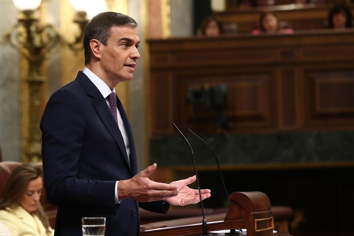 22/05/2024. Pedro Sánchez comparece en el Pleno del Congreso de los Diputados. El presidente del Gobierno, Pedro Sánchez, durante su compare...