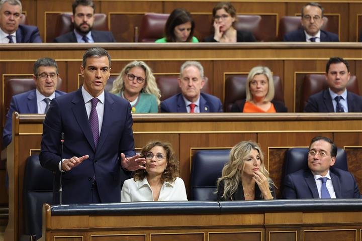 22/05/2024. Sesión de control en el Congreso. El presidente del Gobierno, Pedro Sánchez, durante una de sus intervenciones en la sesión de c...