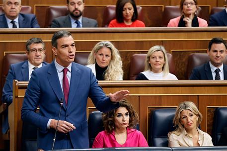 24/04/2024. Pedro Sánchez asiste a la sesión de control en el Congreso. El presidente del Gobierno, Pedro Sánchez, durante su intervención e...