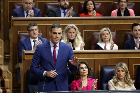 24/04/2024. Pedro S&#225;nchez asiste a la sesi&#243;n de control en el Congreso. El presidente del Gobierno, Pedro S&#225;nchez, durante su intervenci&#243;n e...