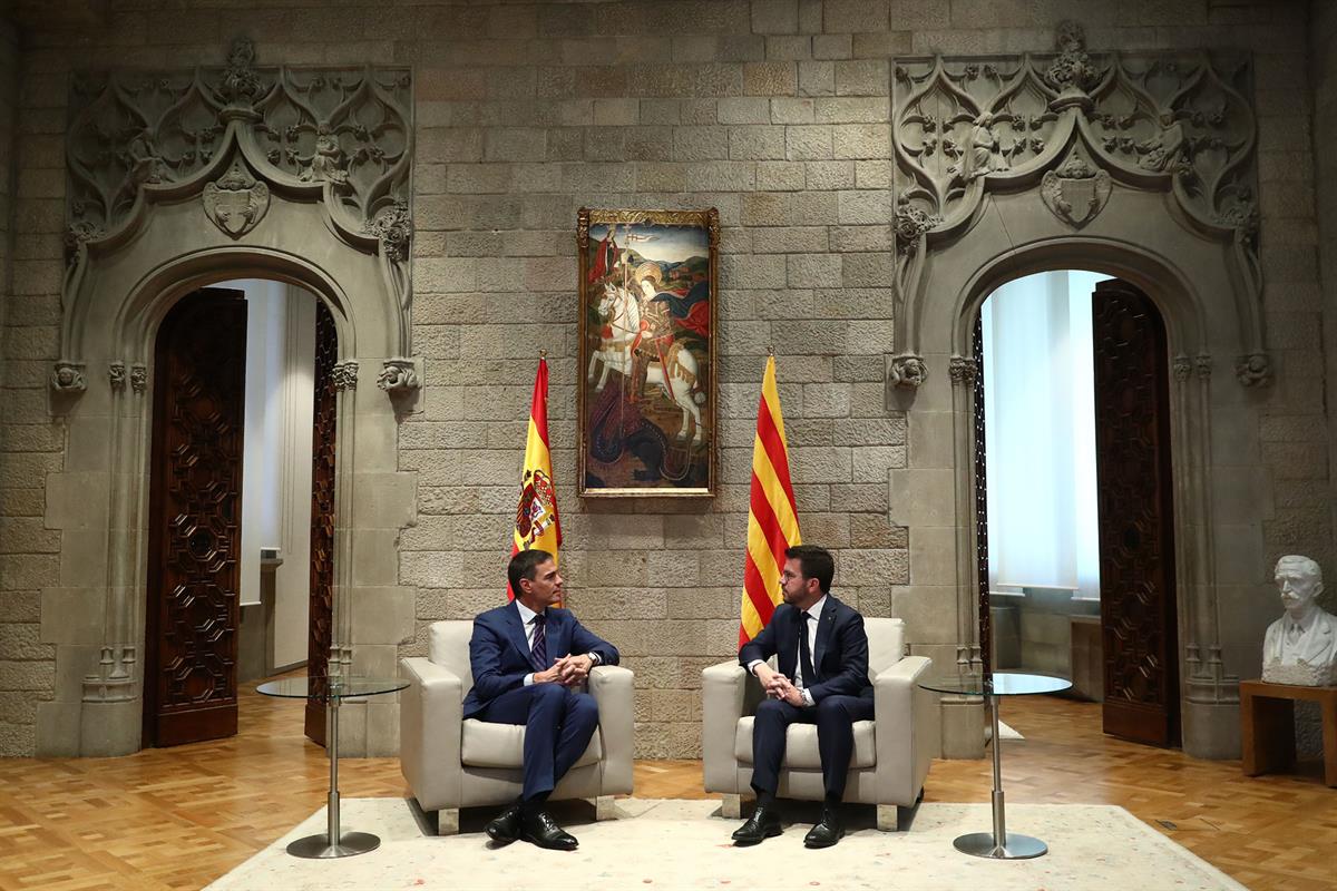24/07/2024. Pedro Sánchez se reúne con Pere Aragonés. El presidente del Gobierno, Pedro Sánchez, y el presidente de la Generalitat de Catalu...