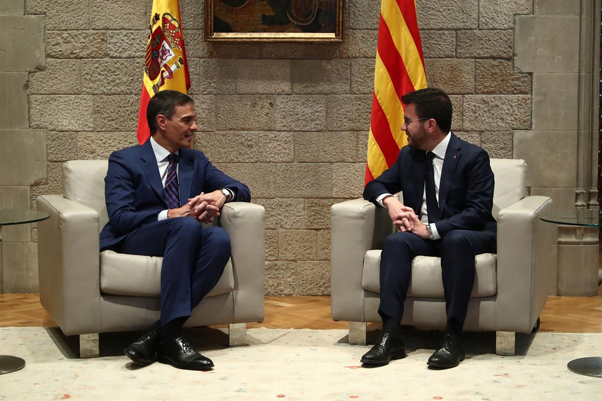 24/07/2024. Pedro Sánchez se reúne con Pere Aragonés. El presidente del Gobierno, Pedro Sánchez, y el presidente de la Generalitat de Catalu...