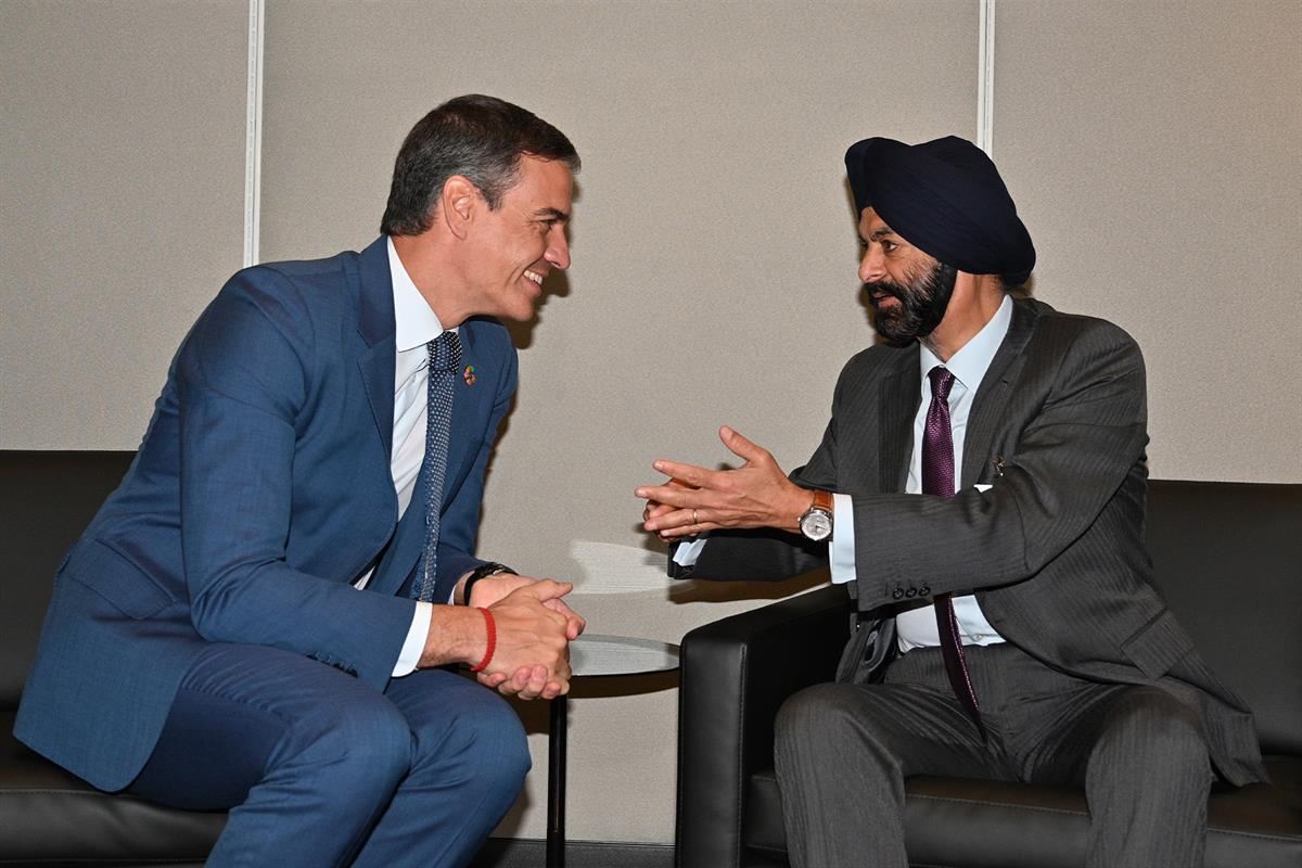 24/09/2024. Meeting between Pedro Sánchez and the President of the World Bank. Meeting between Pedro Sánchez and the President of the World Bank