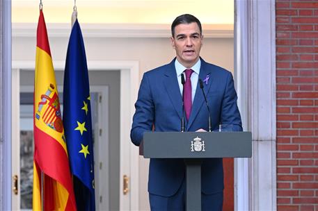 25/11/2024. Pedro Sánchez realiza una declaración institucional. El presidente del Gobierno del Gobierno, Pedro Sánchez, realiza una declara...
