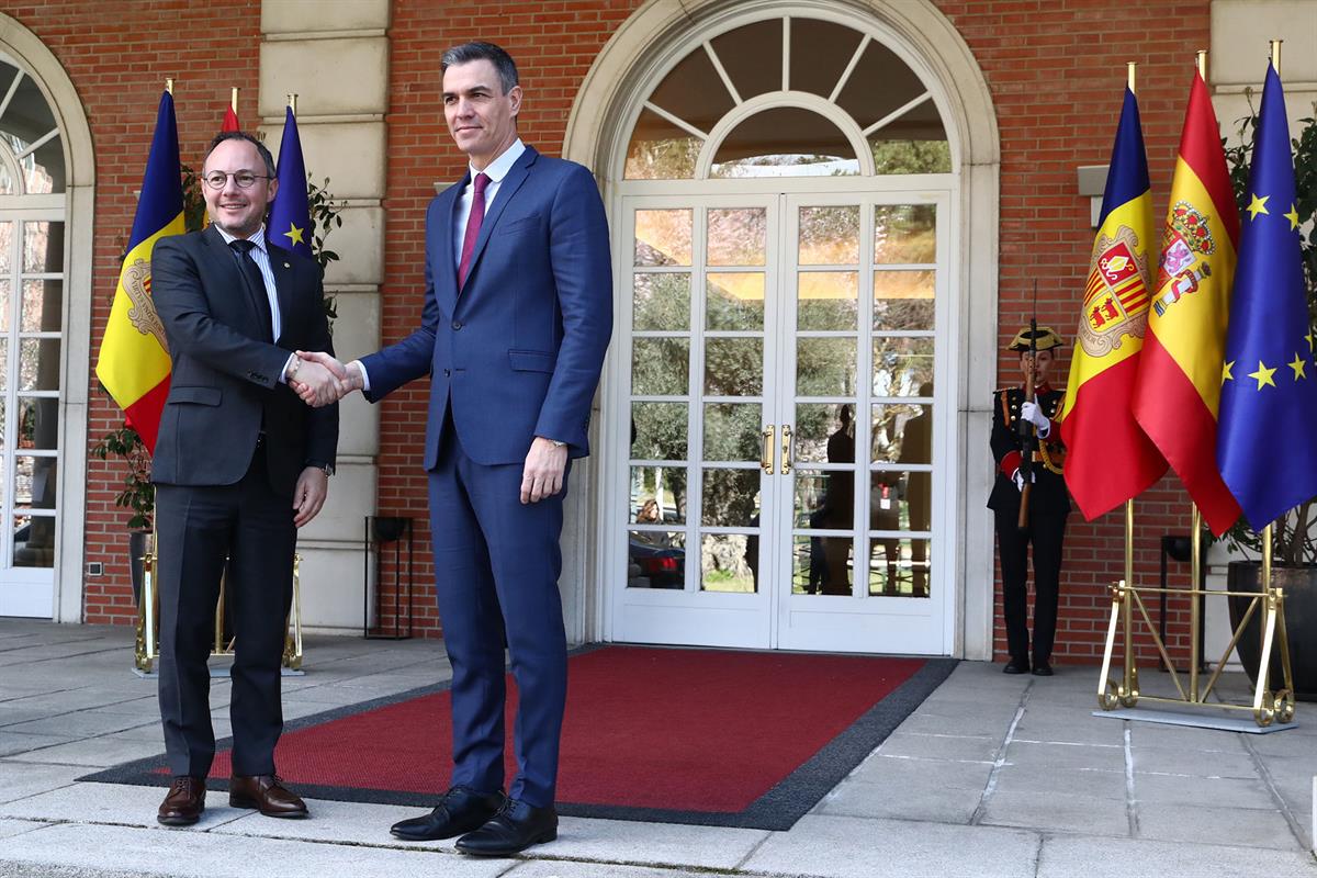 27/02/2024. El presidente del Gobierno recibe en Moncloa al Cap de Govern de Andorra. El presidente del Gobierno, Pedro Sánchez, recibe al C...