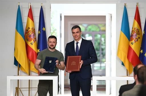 Sánchez y Zelenski, tras la firma del acuerdo de Cooperación en materia de Seguridad entre España y Ucrania