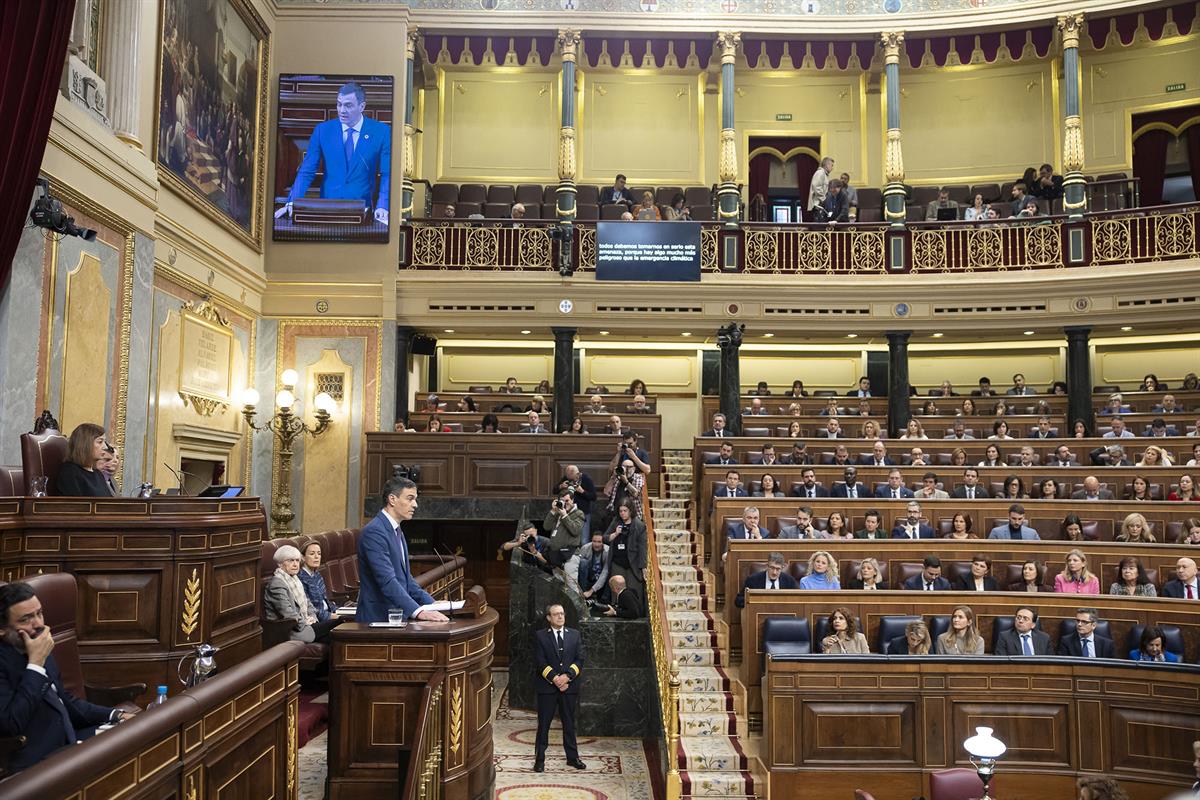 27/11/2024. Comparecencia de Pedro Sánchez en el Congreso de los Diputados. El presidente del Gobierno, Pedro Sánchez, durante su comparecen...