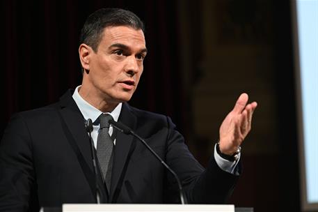 28/02/2024. El presidente del Gobierno inaugura unas jornadas en El Ateneo. El presidente del Gobierno, Pedro S&#225;nchez, durante su intervenci...