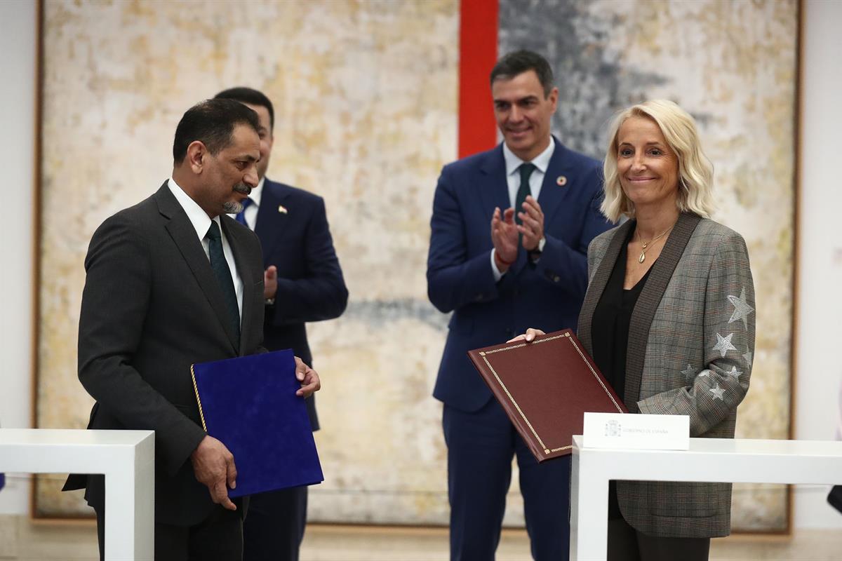 28/11/2024. Pedro Sánchez recibe al primer ministro de Irak. Acto de firma de acuerdos con los miembros del gobierno de Irak.