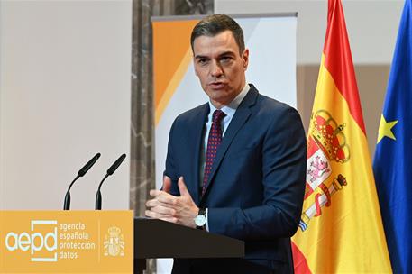 29/01/2024. Pedro Sánchez intervienene en un acto con motivo del Día Internacional de la Protección de Datos Personales. El presidente del G...