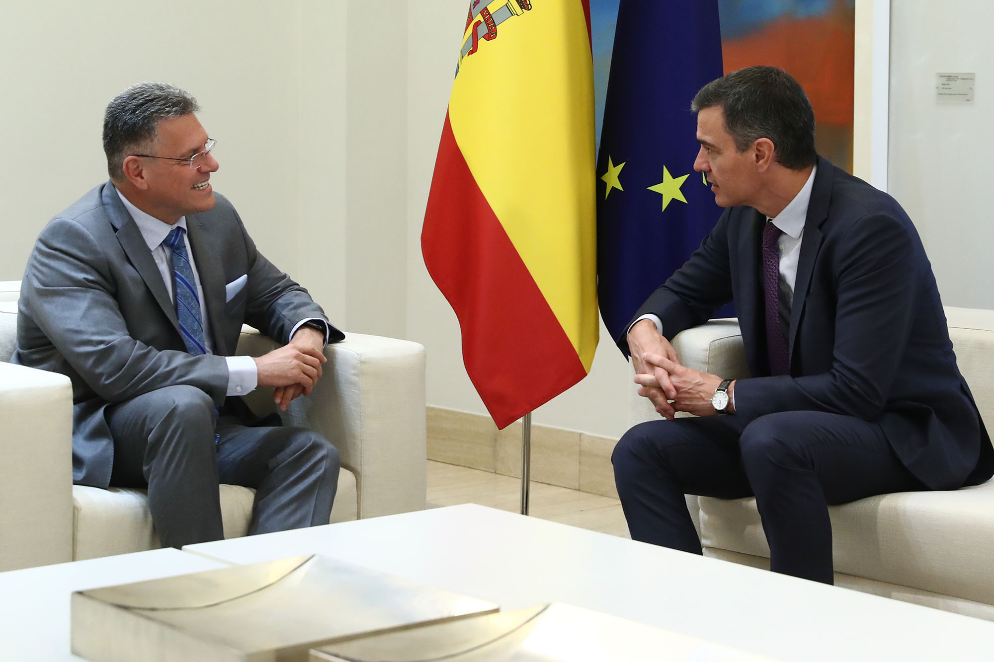 30/05/2024. Pedro Sánchez se reúne con el vicepresidente de la Comisión Europea, Maroš Šefčovič. El presidente del Gobierno, Pedro Sánchez, ...