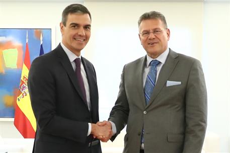 30/05/2024. Pedro Sánchez se reúne con el vicepresidente de la Comisión Europea, Maroš Šefčovič. El presidente del Gobierno, Pedro Sánchez, ...