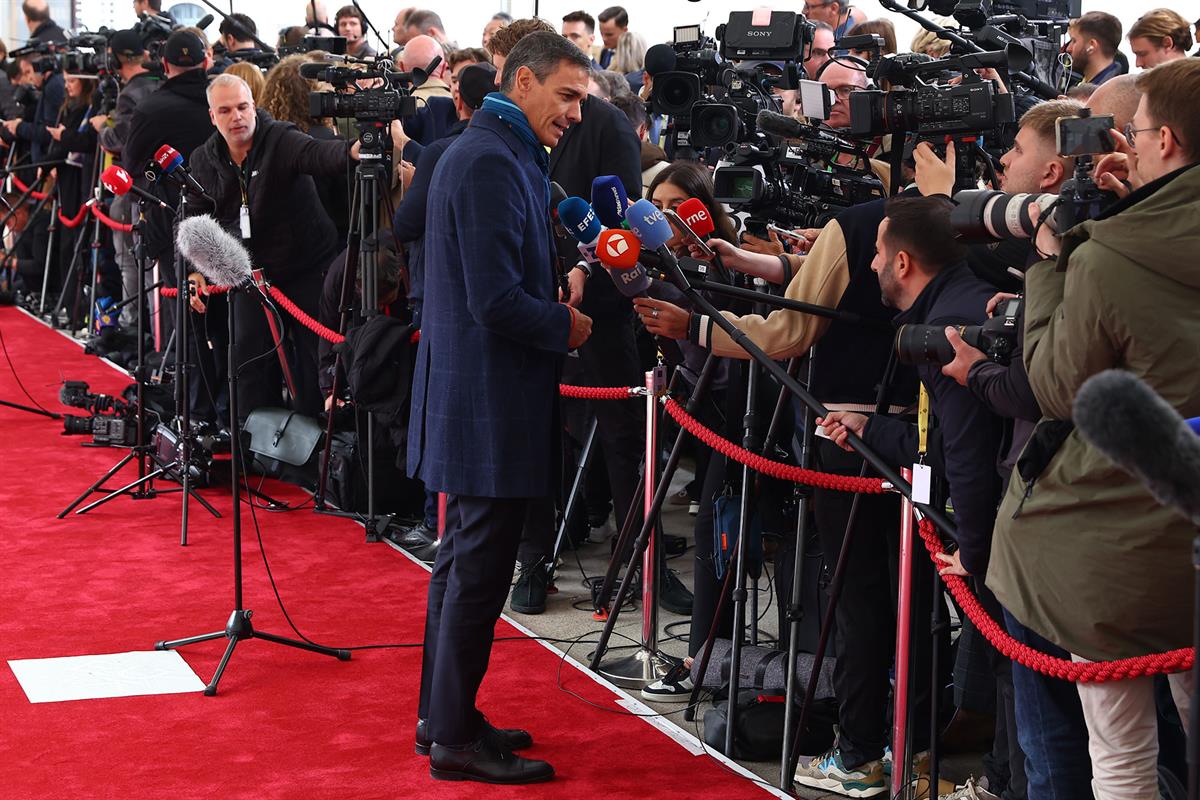 1/10/2025. Pedro Sánchez participa en la reunión informal de los jefes de Estado y de Gobierno de la UE27. El presidente del Gobierno, Pedro...