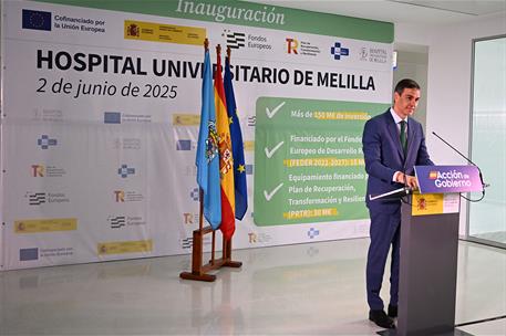 2/06/2025. Pedro S&#225;nchez asiste a la inauguraci&#243;n del Hospital Universitario de Melilla. El presidente del Gobierno, Pedro S&#225;nchez, durante ...