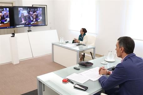 3/06/2025. El presidente del Gobierno, Pedro Sánchez, durante la conferencia que ha mantenido con el secretario general de Naciones Unidas y lídere...