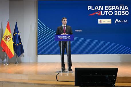 3/12/2025. Pedro Sánchez presenta el Plan España Auto 2030. El presidente del Gobierno, Pedro Sánchez, durante su intervención en el acto.