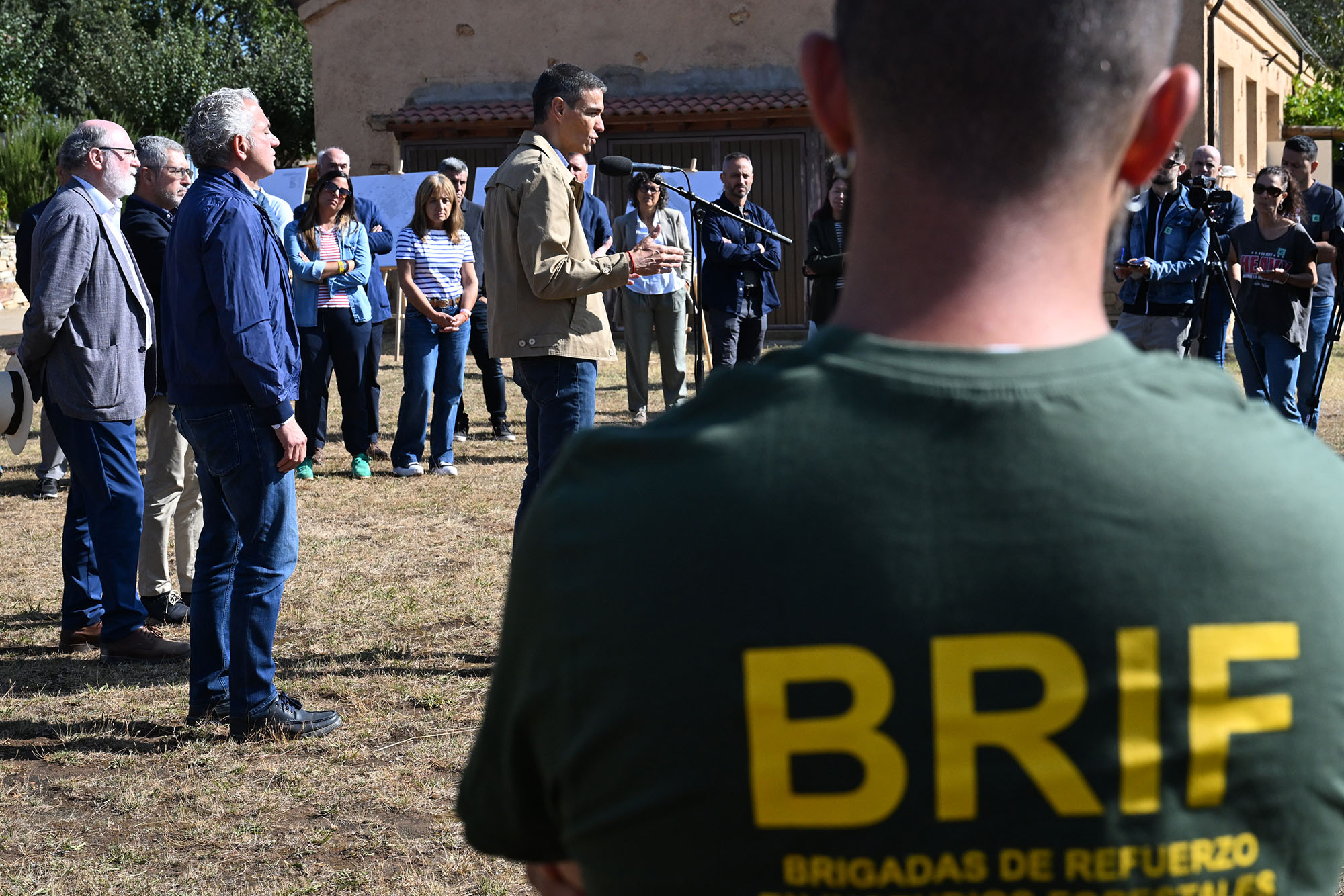 5/09/2025. Pedro Sánchez visita la base de la BRIF de Tabuyo del Monte (León). El presidente del Gobierno, Pedro Sánchez, durante su intervención.