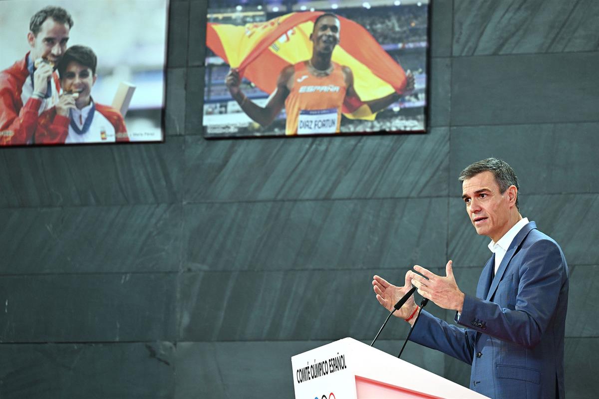 5/12/2025. Sánchez presents the 'Sports Model' report. The President of the Government of Spain, Pedro Sánchez, during his speech