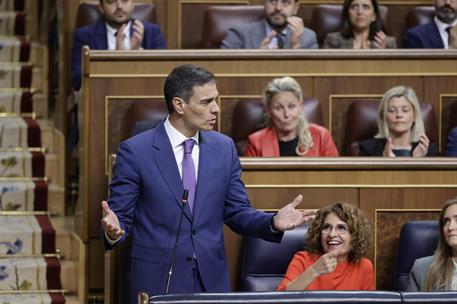 7/05/2025. Pedro S&#225;nchez interviene en la sesi&#243;n de control en el Congreso. El presidente del Gobierno, Pedro S&#225;nchez, interviene desde su e...