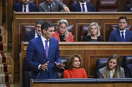 7/05/2025. Pedro S&#225;nchez interviene en la sesi&#243;n de control en el Congreso. El presidente del Gobierno, Pedro S&#225;nchez, durante su intervenci...