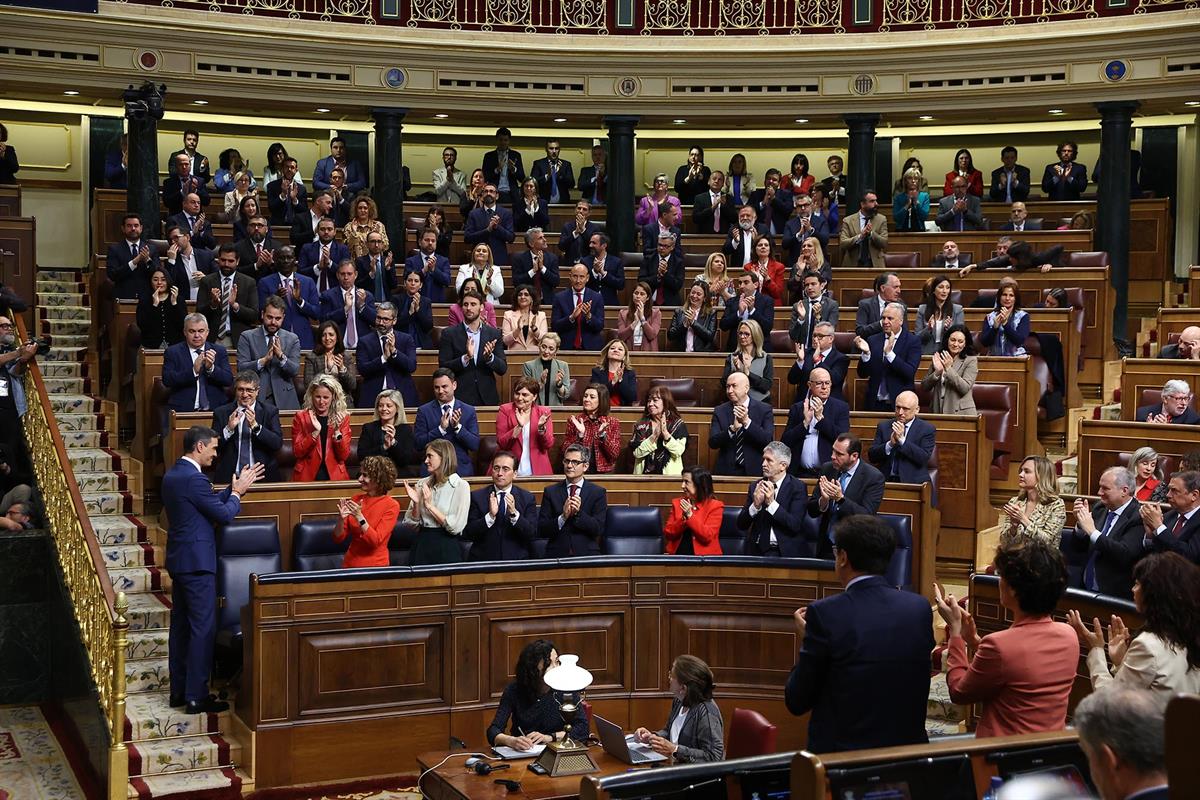 El presidente del Gobierno, Pedro Sánchez, durante su comparecencia