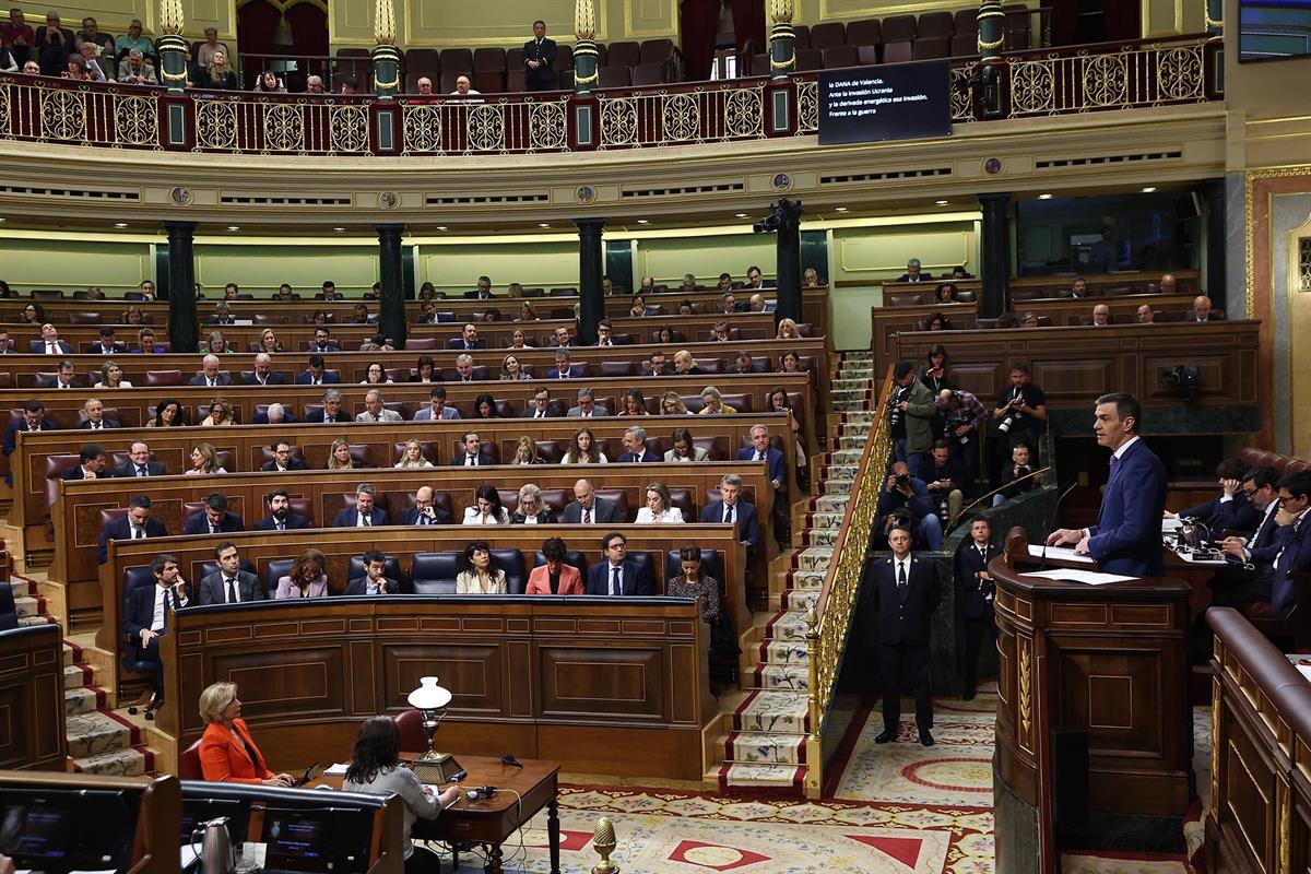El presidente del Gobierno, Pedro Sánchez, durante su comparecencia