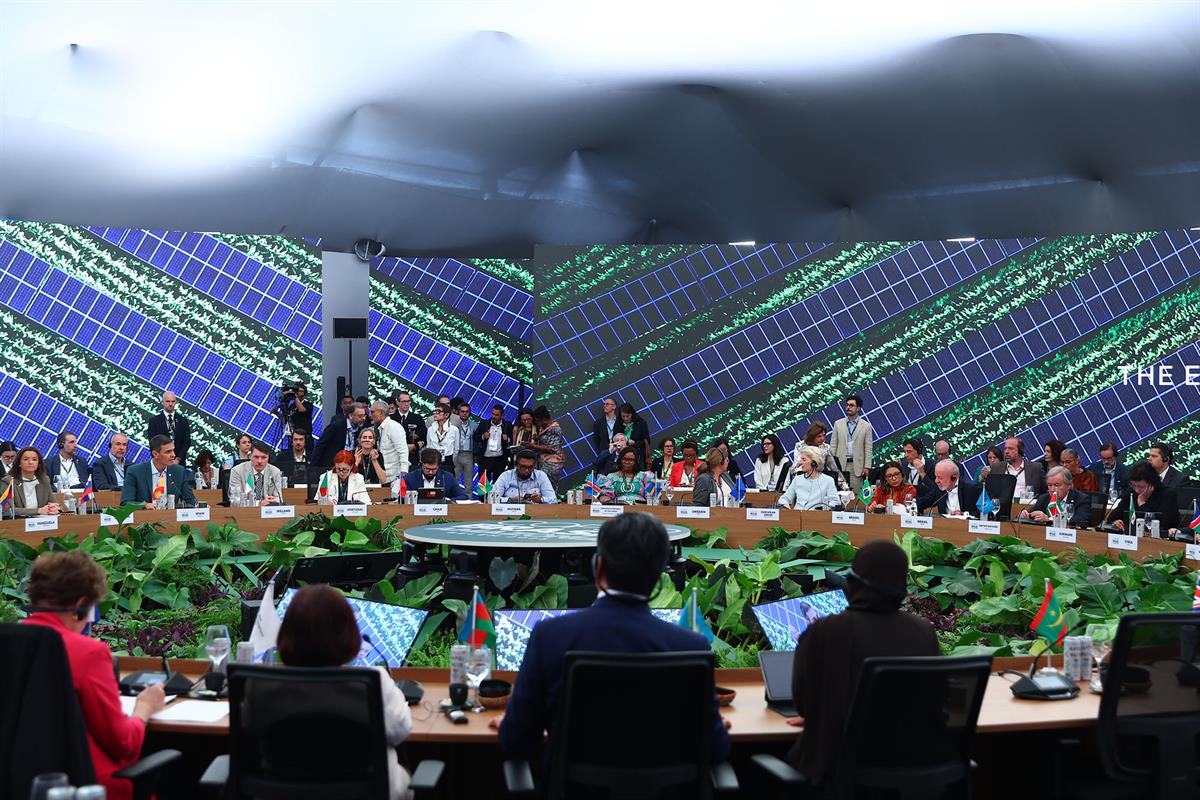 7/11/2025. Pedro Sánchez participa en la Cumbre del Clima. El presidente del Gobierno, Pedro Sánchez, durante su intervención en la sesión t...