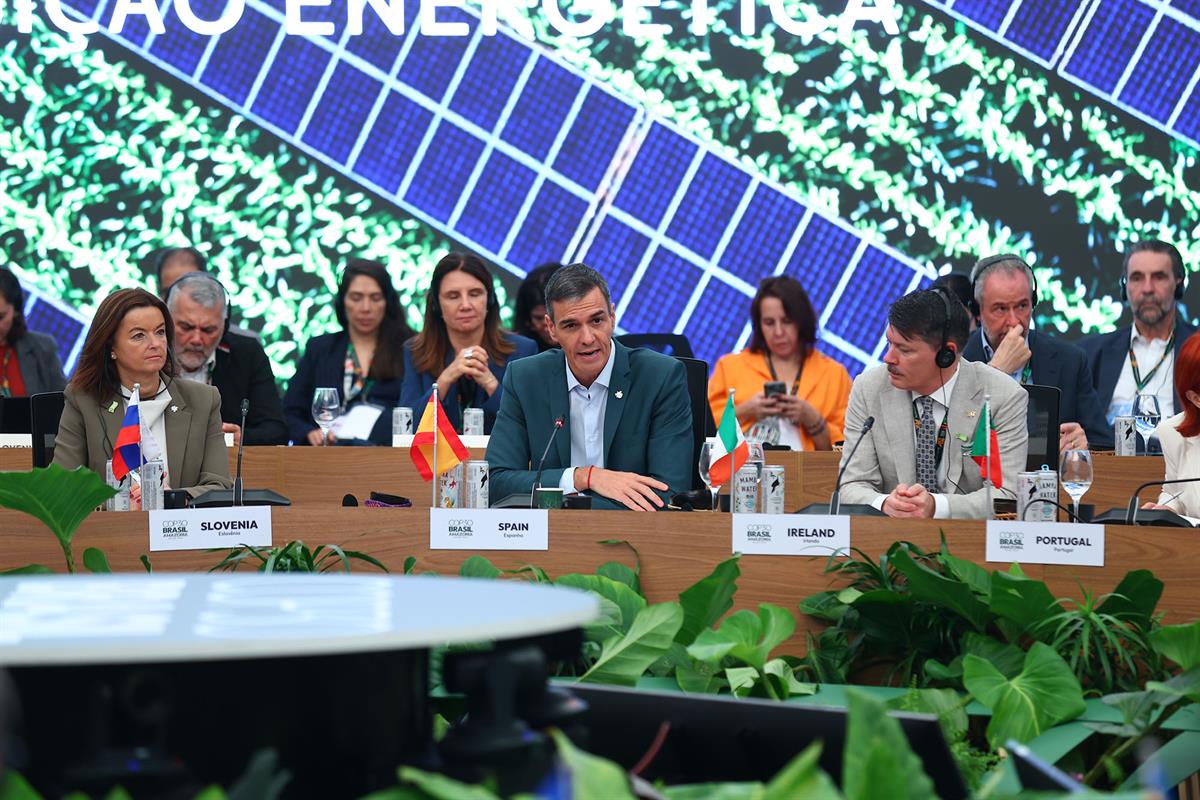 7/11/2025. Pedro Sánchez participa en la Cumbre del Clima. El presidente del Gobierno, Pedro Sánchez, durante su intervención en la sesión t...