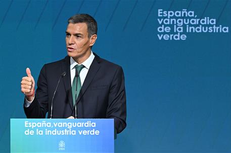 8/09/2025. Pedro Sánchez clausura el acto 'España a la vanguardia de la industria verde'. El presidente del Gobierno, Pedro Sánchez, durante...