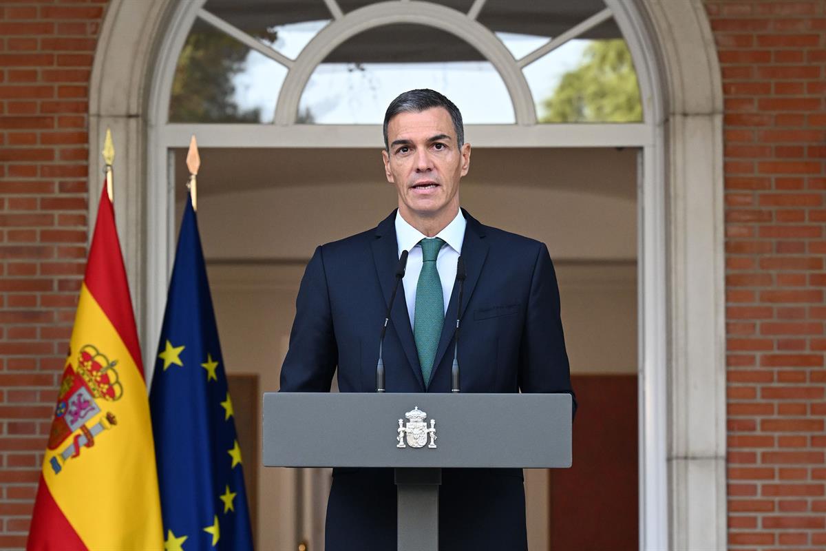 8/09/2025. Pedro Sánchez announces new measures against the genocide in Gaza. The President of the Government of Spain, Pedro Sánchez, durin...