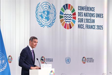 Pedro Sánchez interviene en la sesión plenaria de la Conferencia de las Naciones Unidas sobre los Océanos
