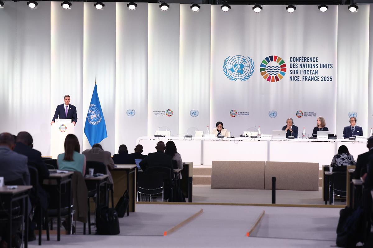 9/06/2025. Pedro Sánchez asiste a la Conferencia de las Naciones Unidas sobre los Océanos. El presidente del Gobierno, Pedro Sánchez, interv...