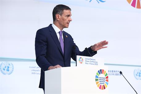 9/06/2025. Pedro S&#225;nchez asiste a la Conferencia de las Naciones Unidas sobre los Oc&#233;anos. El presidente del Gobierno, Pedro S&#225;nchez, interv...