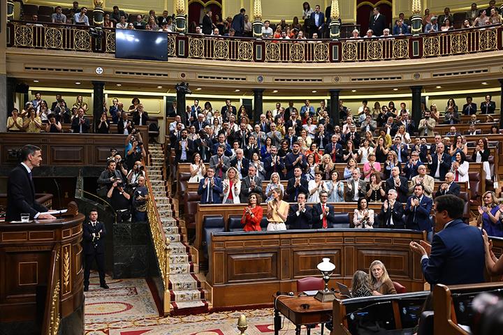 9/07/2025. Pedro Sánchez comparece en la sesión extraordinaria del Pleno. El presidente del Gobierno, Pedro Sánchez, en la tribuna del Congr...