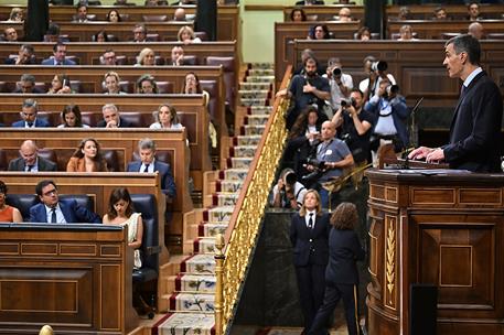 9/07/2025. Pedro S&#225;nchez comparece en la sesi&#243;n extraordinaria del Pleno. El l&#237;der del Ejecutivo, Pedro S&#225;nchez, durante su comparecencia an...