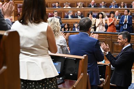 9/07/2025. Pedro S&#225;nchez comparece en la sesi&#243;n extraordinaria del Pleno. El presidente del Gobierno, Pedro S&#225;nchez, tras finalizar su compa...