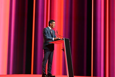 10/06/2025. Pedro S&#225;nchez visita las instalaciones de Netflix Espa&#241;a. El presidente del Gobierno, Pedro S&#225;nchez, durante su intervenci&#243;n en el acto.
