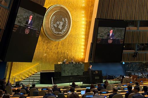 El Representante Permanente de España ante Naciones Unidas, Héctor Gómez, durante la presentación de la resolución