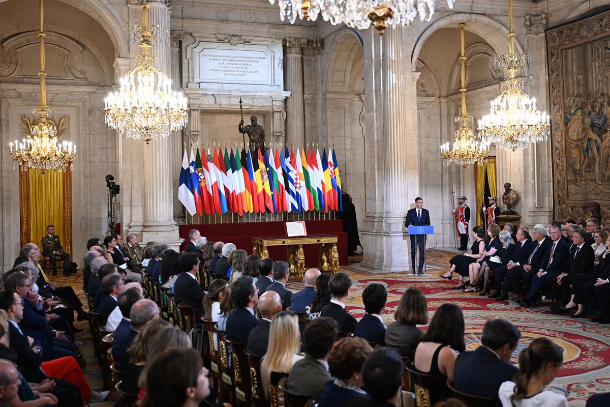 12/06/2025. 40º aniversario de la adhesión de España a las Comunidades Europeas. El presidente del Gobierno, Pedro Sánchez, interviene en el...