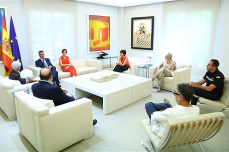 15/07/2025. Pedro Sánchez se reúne con representantes de la lucha contra la COVID-19. El presidente del Gobierno, Pedro Sánchez, conversa co...
