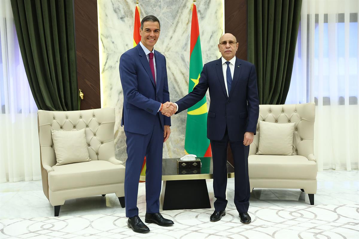 16/07/2025. Pedro Sánchez viaja a Mauritania. El presidente del Gobierno, Pedro Sánchez, y el presidente de la República Islámica de Maurita...