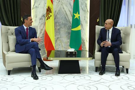 16/07/2025. Pedro Sánchez viaja a Mauritania. El presidente del Gobierno, Pedro Sánchez, y el presidente de la República Islámica de Maurita...