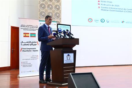 16/07/2025. Pedro S&#225;nchez viaja a Mauritania. El presidente del Gobierno, Pedro S&#225;nchez, durante la clausura del Encuentro Empresarial Espa&#241;...