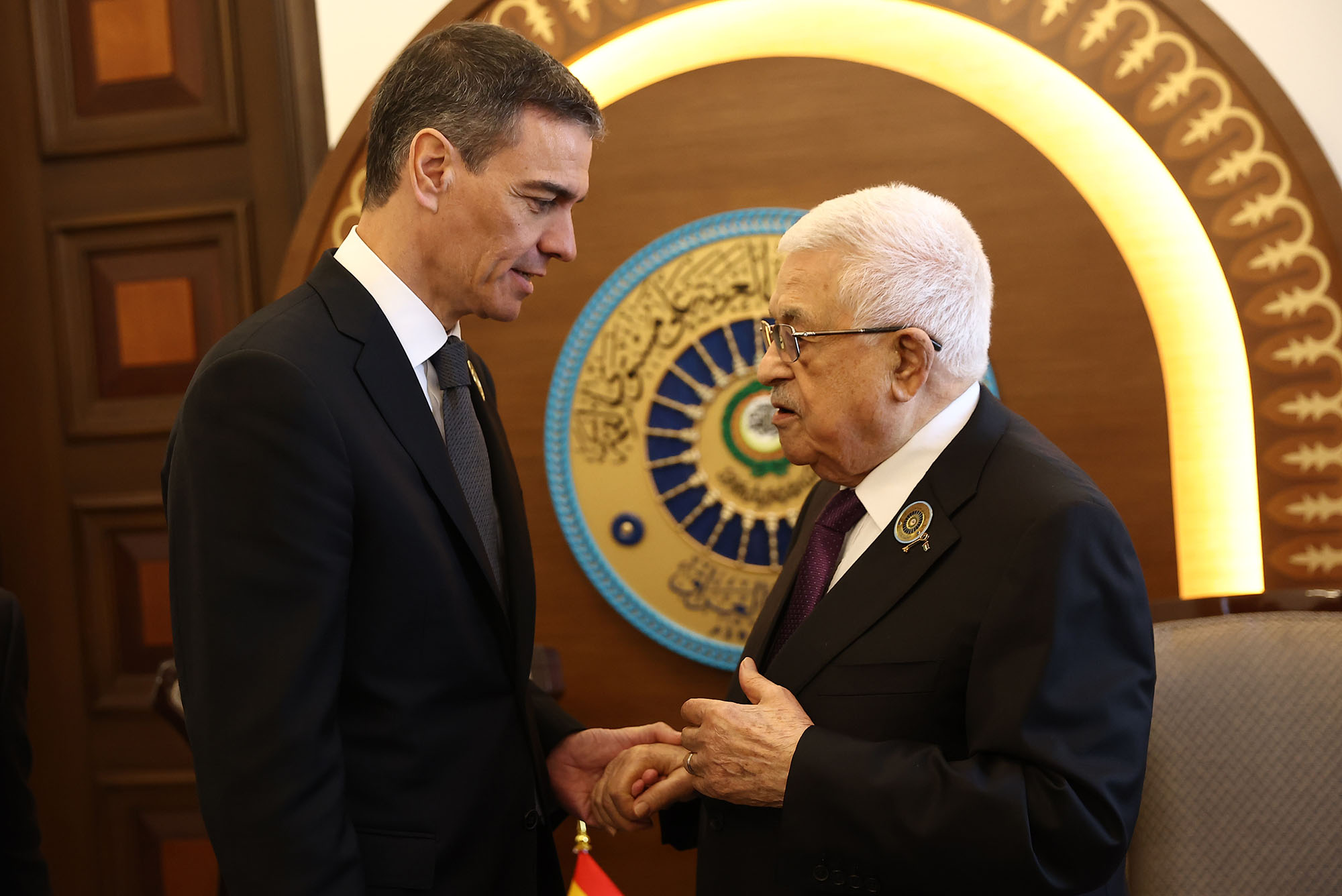 El presidente Sánchez con el presidente de Palestina