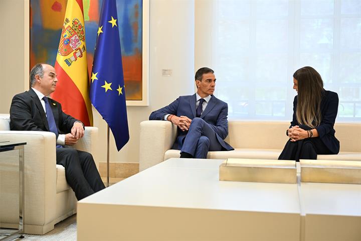 17/06/2025. Sánchez mantiene encuentros con representantes de los grupos parlamentarios. El presidente del Gobierno, Pedro Sánchez, durante ...