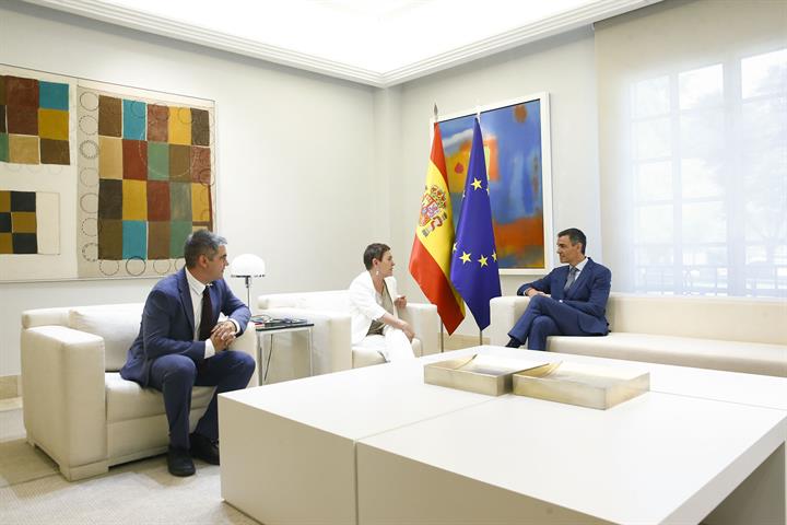 18/06/2025. Sánchez mantiene encuentros con representantes de los grupos parlamentarios. El presidente del Gobierno, Pedro Sánchez, durante ...