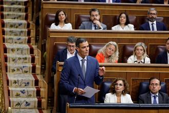 El presidente del Gobierno, Pedro Sánchez, durante la sesión de control en el Congreso