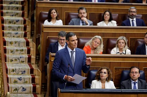 El presidente del Gobierno, Pedro Sánchez, durante la sesión de control en el Congreso