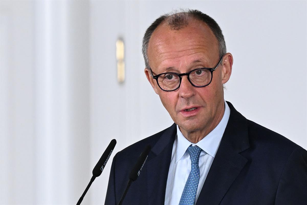 18/09/2025. Pedro Sánchez se reúne con el canciller alemán Friedrich Merz. El canciller alemán, Friedrich Merz, interviene en la comparecencia.