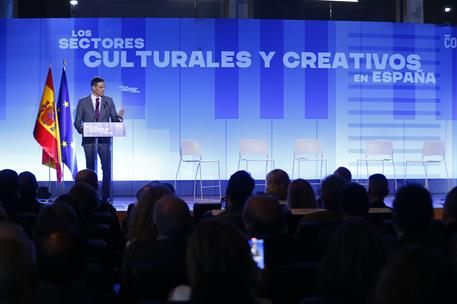 19/05/2025. Pedro Sánchez clausura la presentación de un informe sobre cultura. El presidente del Gobierno, Pedro Sánchez, durante su inteve...